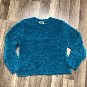 Vintage 80s 90s Chenille Sweater Womens Small Teal Northern Reflections Acrylic